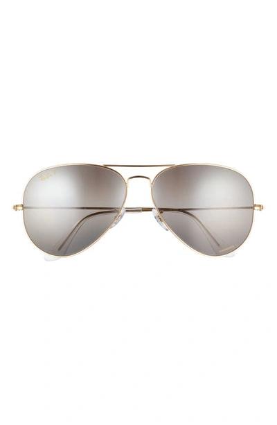 Ray Ban 62mm Polarized Oversize Pilot Sunglasses In Brown On Grey/ Brown