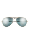 Ray Ban 62mm Polarized Oversize Pilot Sunglasses In Silver/ Blue Grey