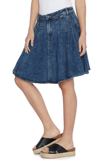 Wash Lab Denim Pleat Skater Denim Skirt In Joey Blue