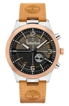 TIMBERLAND SULLIVAN LEATHER STRAP WATCH, 44MM