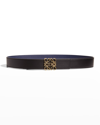 Loewe Anagram Leather Belt In Black Navy Gold