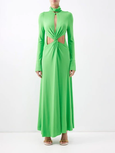 Victoria Beckham Cutout Twist-front Jersey Midi Dress In Green