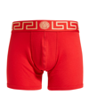 Versace Greca Border Long Boxer Trunks In A9x2 Red-gold