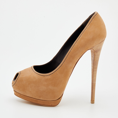 Pre-owned Giuseppe Zanotti Beige Nubuck Leather Peep Toe Platform Pumps Size 40