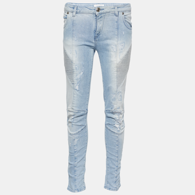 Pre-owned Pierre Balmain Blue Denim Distressed Jeans M/waist 28"