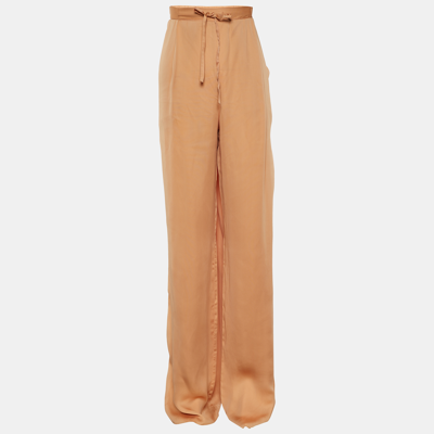 Pre-owned Bottega Veneta Orange Satin Straight Pants M