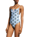 AGUA BY AGUA BENDITA BOLIVIANA FLORAL EMBROIDERED ONE-PIECE SWIMSUIT