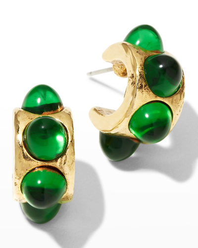 Oscar De La Renta Cabochon Mini Hoop Earrings In Green