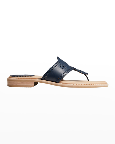 Jack Rogers Jacks Woven Leather Thong Sandals In Midnight Navy/ Midnight Navy