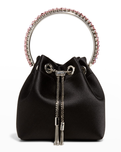 Jimmy Choo Bon Bon Micro Crystal-embellished Satin Bucket Bag In Black