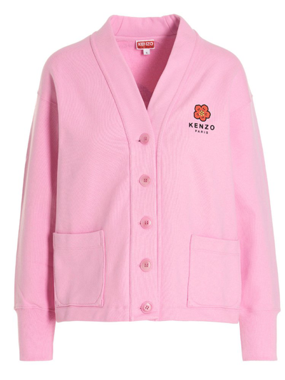 Kenzo Pink Boke Flower Logo Print Cotton Cardigan In Rose