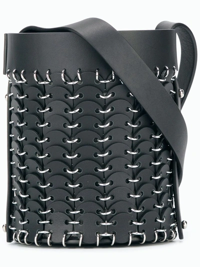 Rabanne Iconic Small Sleek Calf Brass Link Chain Shoulder Bag In Black