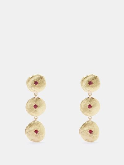 Alia Bin Omair Satami Ruby & 18kt Gold Drop Earrings In Yellow Gold