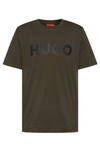 Hugo Cotton-jersey Regular-fit T-shirt With Contrast Logo In Dark Green