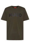 Hugo Boss Cotton-jersey Regular-fit T-shirt With Contrast Logo In Dark Green