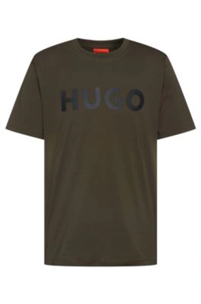 Hugo Boss Cotton-jersey Regular-fit T-shirt With Contrast Logo In Dark Green