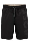 Hugo Boss Logo-embossed Swim Shorts In Recycled Material In Black
