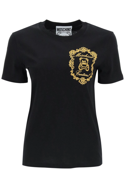 Moschino Embroidered-logo Short-sleeve T-shirt In Black