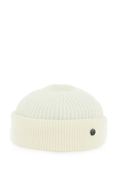 Closed Wool Cotton Knit Sailor Beanie In White