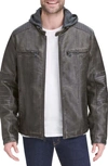 Levi's® Faux Leather Hooded Moto Racer Jacket In Deep Brown