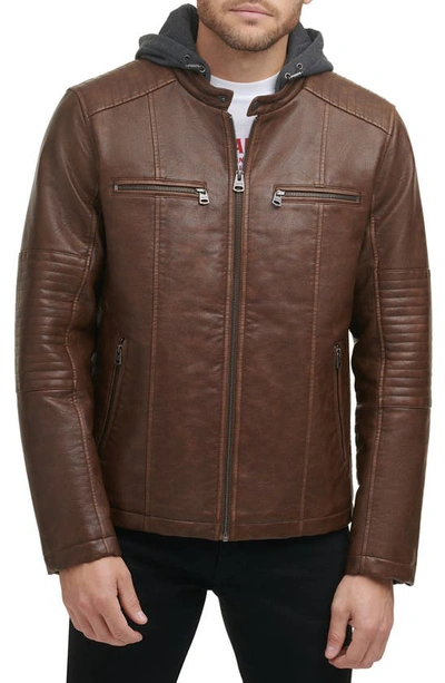 Levi's® Faux Leather Hooded Moto Racer Jacket In Saddle