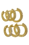 ADORNIA SET OF 3 PAVÉ HUGGIE HOOP EARRINGS