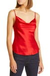 Cinq À Sept Marta Silk Cowlneck Cami Top In Ruby Red