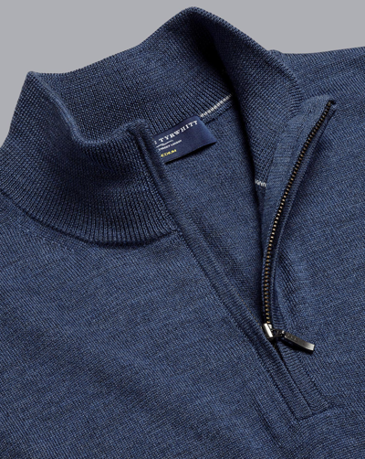 Charles Tyrwhitt Merino Zip Neck Sweater In Blue