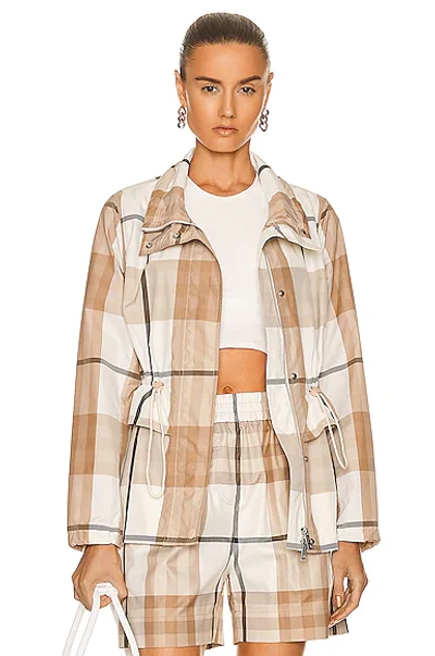 Burberry Check Nylon Funnel Neck Jacket In Neutrals