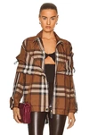 Burberry Notter Check Deconstructed Nylon Jacket In Dark Birch Brown Check