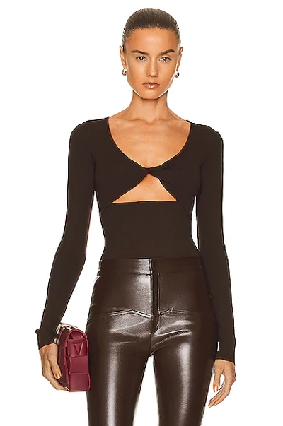 Zeynep Arcay Knit Twisted Cut-out Bodysuit In Dark Brown