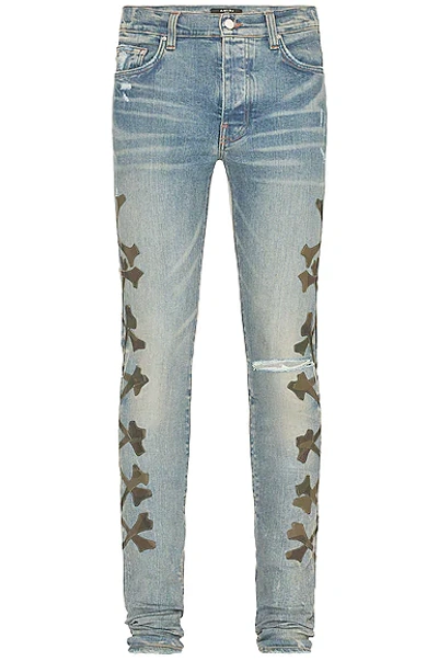 Amiri Bones-detail Slim-cut Jeans In Grey
