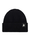 Golden Goose Mans Ribbed Black Wool Hat With Logo In Black