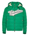 Valentino Green Embroidered Bouclé Down Jacket In Verde