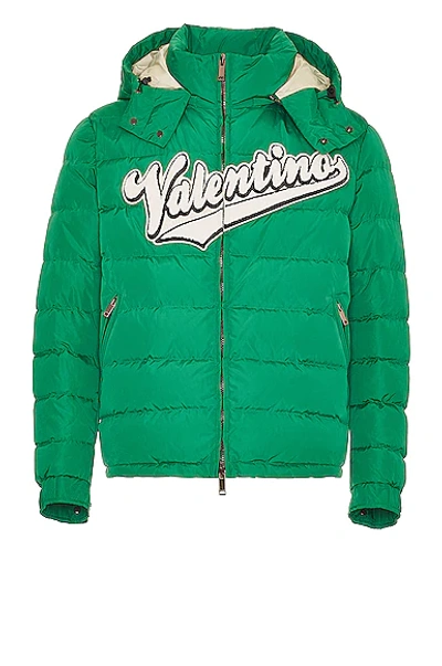 Valentino Green Embroidered Logo Hooded Down Jacket