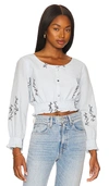 SOMETHING NAVY CROPPED EMBROIDERED LONG SLEEVE TOP