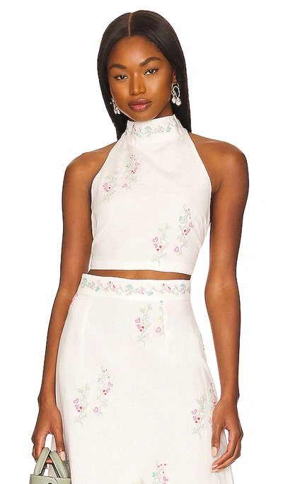 Something Navy Embroidered Halter Top In White
