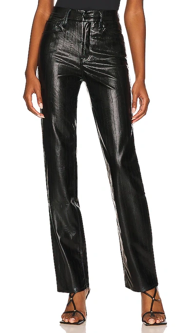 Good American Good Icon Straight-leg High-rise Faux-leather Trousers In Black Eel