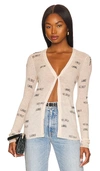 Helmut Lang Semi-sheer Logo-print Wool-knit Cardigan In Cream