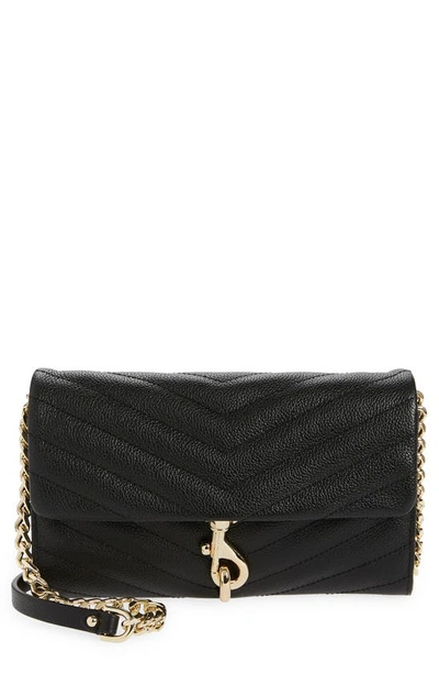 Rebecca Minkoff Edie Quilted Leather Wallet On A Chain In Black/gold