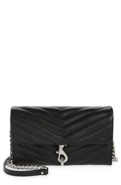 Rebecca Minkoff Edie Quilted Leather Wallet On A Chain In Black/silver