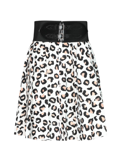 Alaïa Leopard Print Skirt With Belt In White