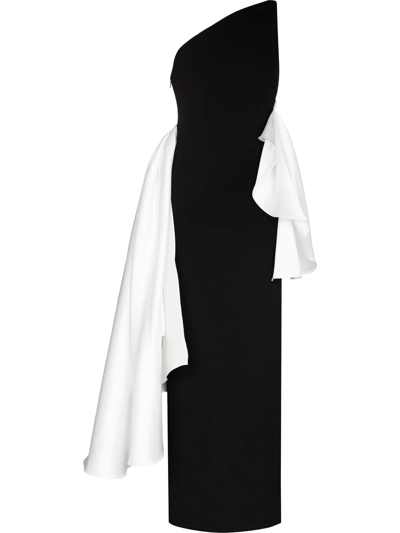 Solace London Black And Cream Calla One Shoulder Dress