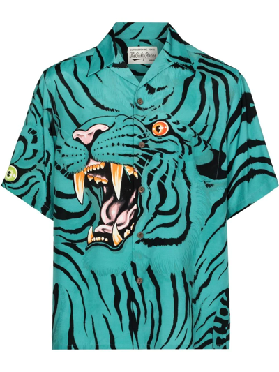 Wacko Maria X Tim Lehi Blue Tiger Face Print Shirt In Neutrals
