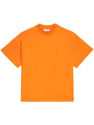 Ami Alexandre Mattiussi Ami De Coeurorganic Cotton T-shirt In Orange