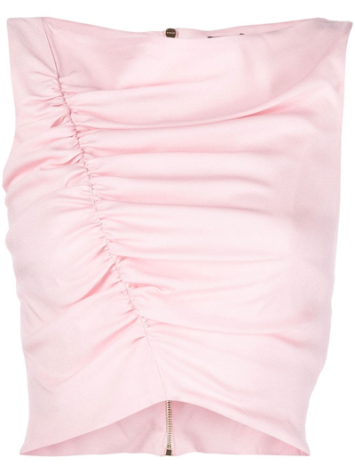 Versace Ruched Boat-neck Stretch-crepe Top In Pink