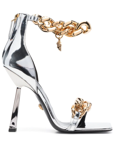 Versace Medusa Chain Sandals In Silver