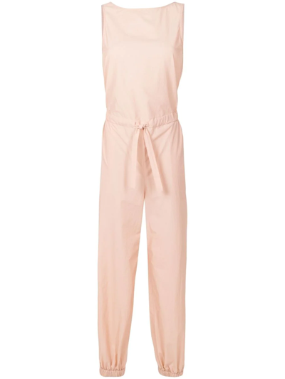 Armani Exchange Sleeveless Belted Jumpsuit In Nude