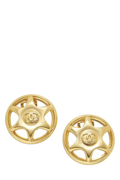 Pre-owned Chanel Gold 'cc' Star Badge Earrings