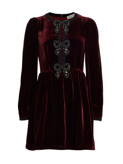 Saloni Camille Bow-front Mini Dress In Burgundy Black Bows